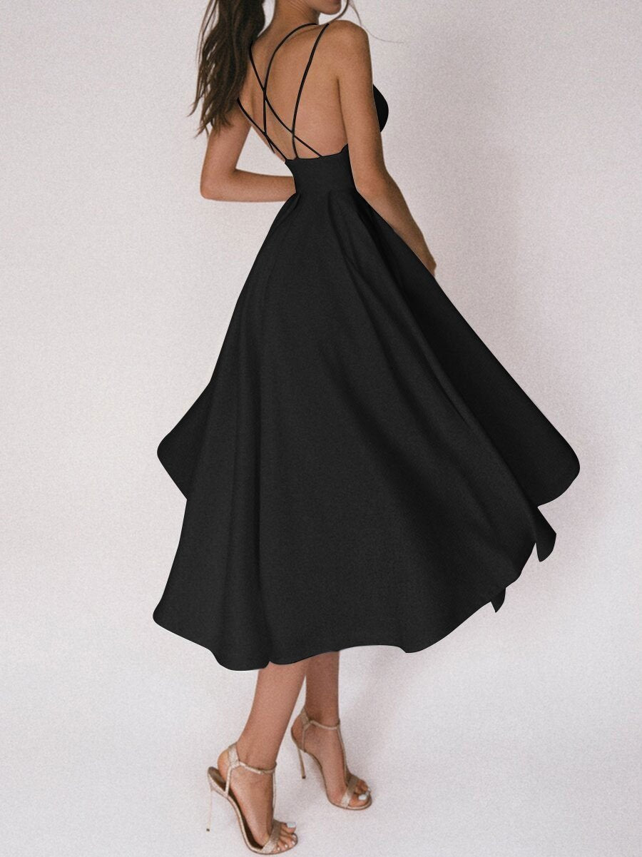 50% RABATT | Glamara™ | Elegantes Kleid mit V-Ausschnitt und Trägern