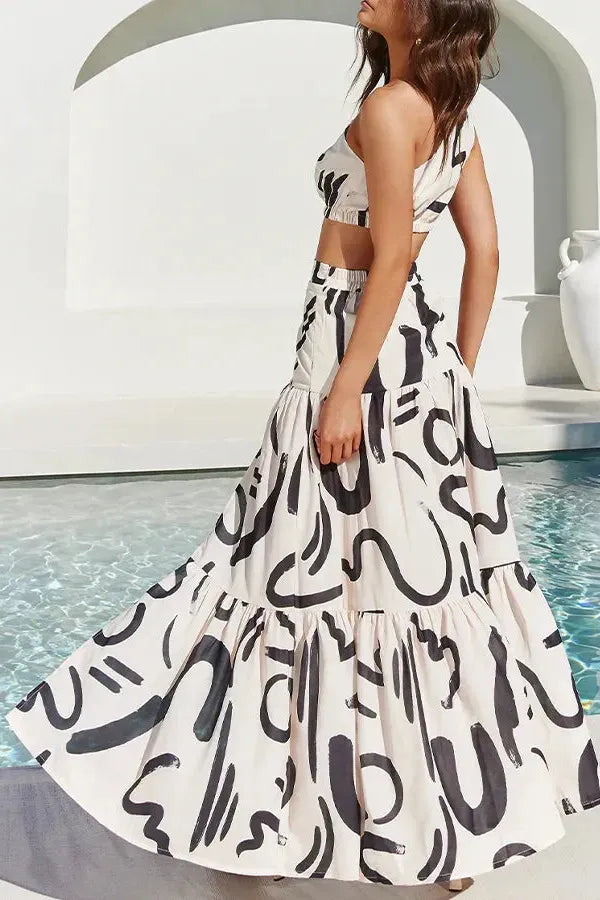 Sommeryse™ Crop Top Maxikleid Set mit abstraktem Druck (50% Rabatt)