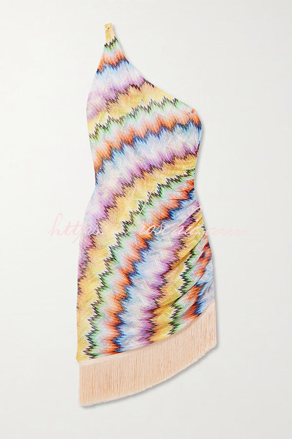 50% RABATT | Solaire™ | Eline Zickzack Strickkleid mit Fransen