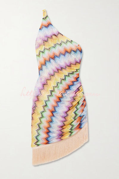 50% RABATT | Solaire™ | Eline Zickzack Strickkleid mit Fransen