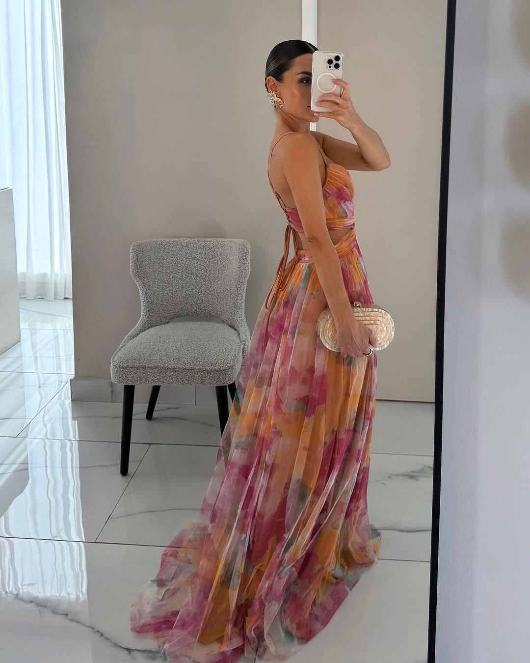 50% RABATT | Everly | Elegantes bedrucktes Spitzen-Maxikleid