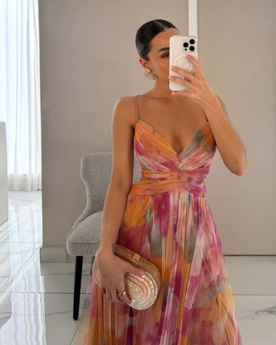 50% RABATT | Everly | Elegantes bedrucktes Spitzen-Maxikleid