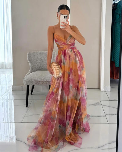 50% RABATT | Everly | Elegantes bedrucktes Spitzen-Maxikleid