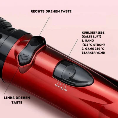Elektrische rotierende Warmluftbürste in Rot mit austauschbarem Aufsatz – Stylinggerät für voluminöse Locken und glattes Haar