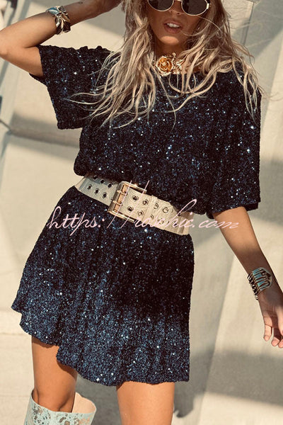 50% RABATT | PastelMuse™ | Night Moves Pailletten H-Linien Minikleid