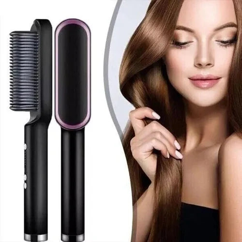 Elektrische Haarglättungsbürste in Schwarz, 2-in-1 Glättungsbürste und Kamm für glattes Haar, schnelles Stylinggerät für Damen