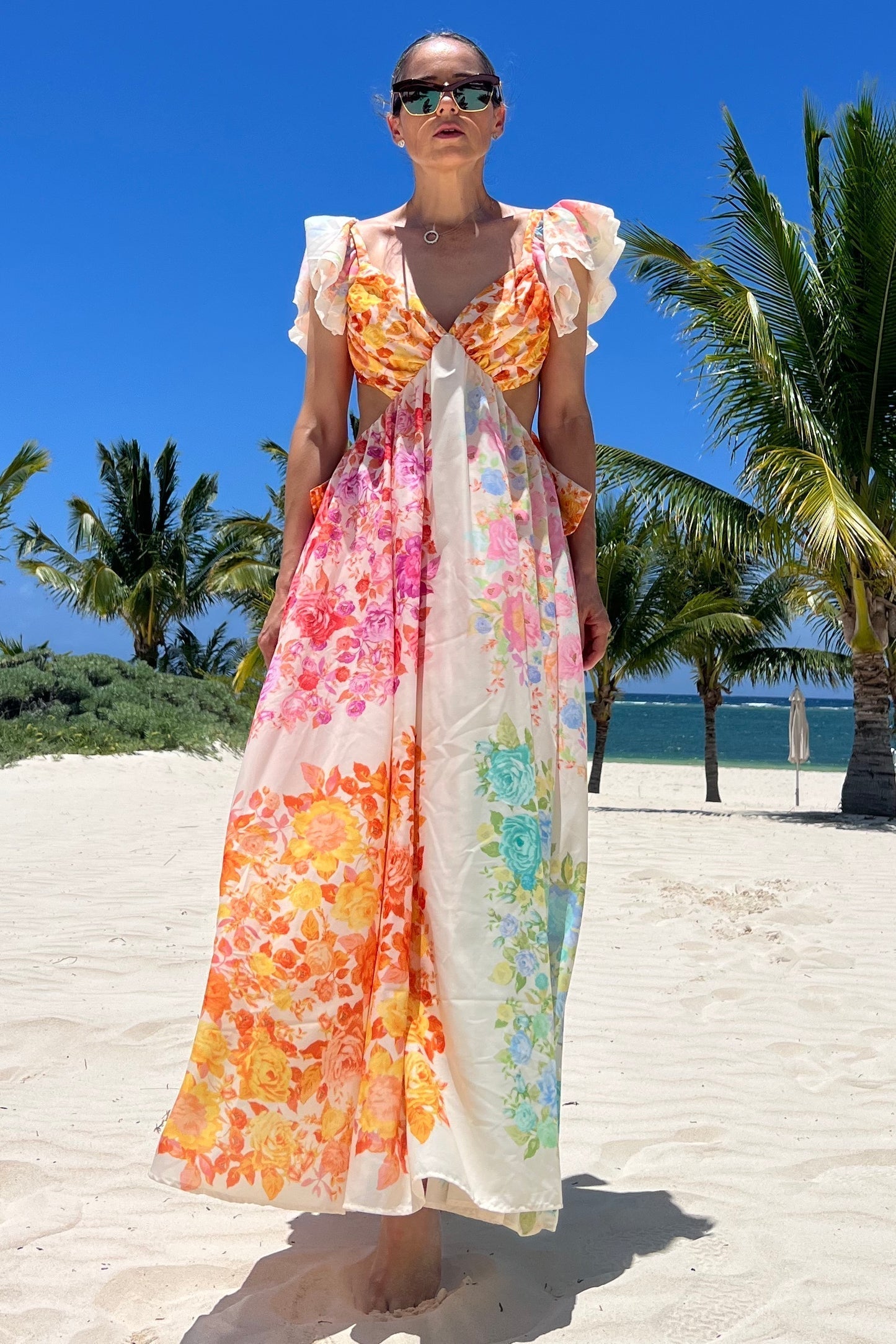 Zenvie™ | Blumen Maxi Kleid mit Rückenausschnitt