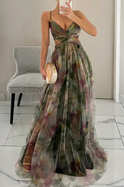 50% RABATT | Everly | Elegantes bedrucktes Spitzen-Maxikleid
