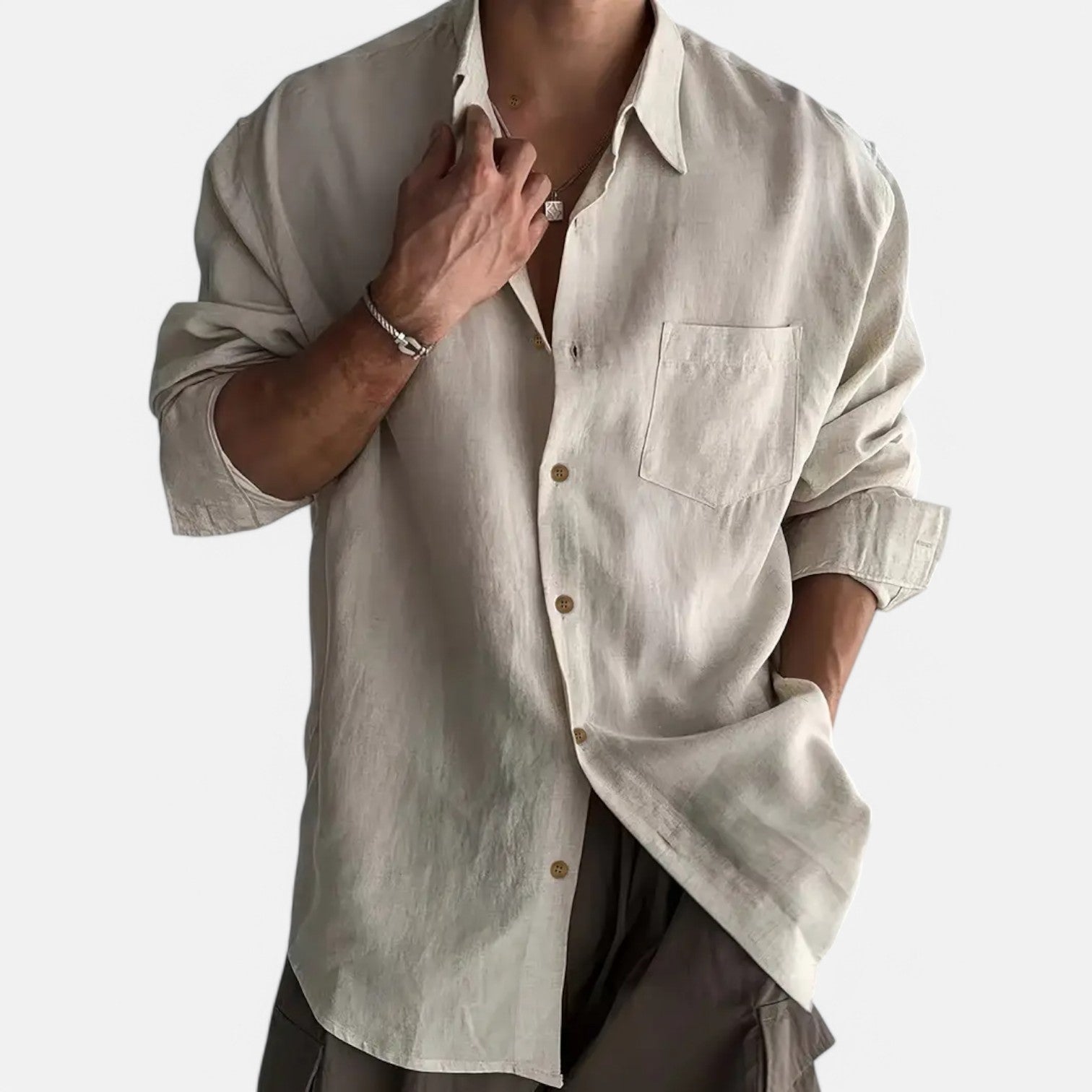 Casual Long Sleeve Linen Blend Shirt for Men