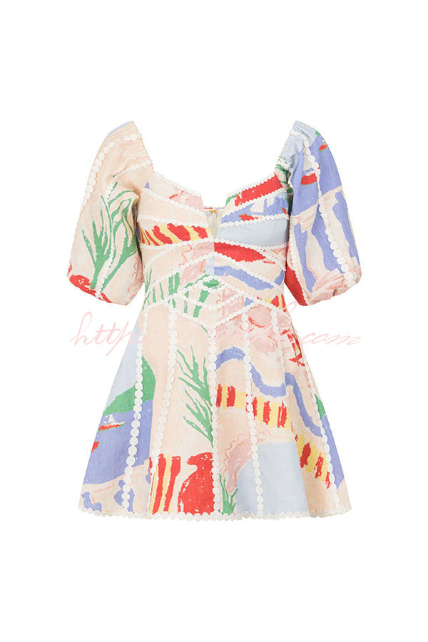 50% RABATT | RicRaya™ | Como Leinen Puffärmel Kleid