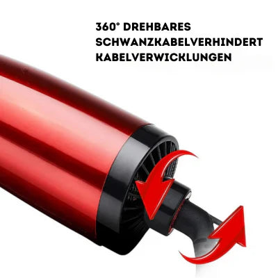 Elektrische rotierende Warmluftbürste in Rot mit austauschbarem Aufsatz – Stylinggerät für voluminöse Locken und glattes Haar