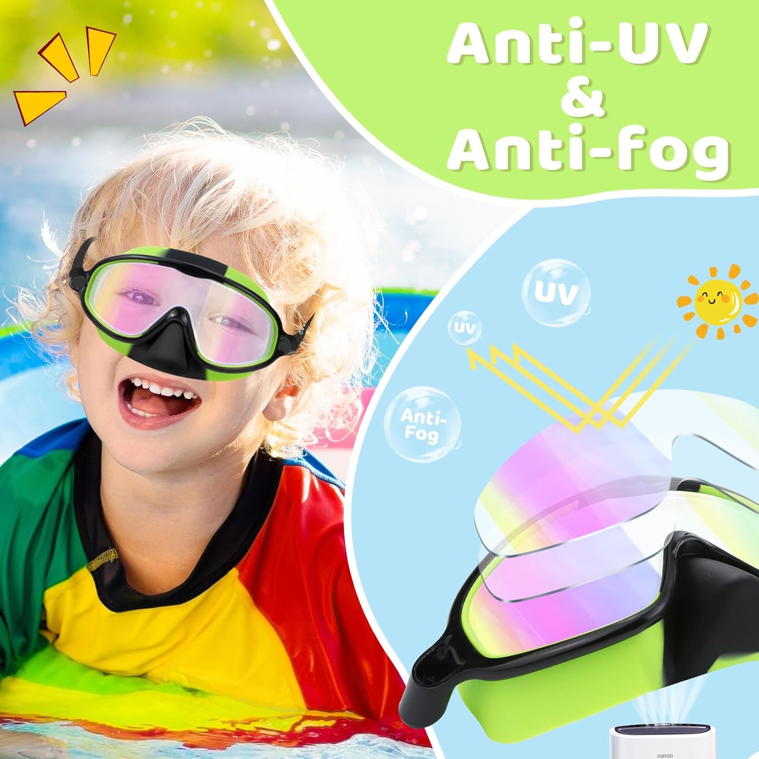 1+1 Gratis | EverDry™ | HD-Großrahmen-Schwimmbrille für Kinder
