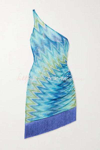 50% RABATT | Solaire™ | Eline Zickzack Strickkleid mit Fransen