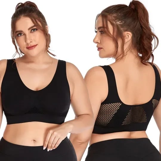 Nahtloser Push Up BH ohne Bügel in Beige, bequemer Sport BH mit elastischem Saum, atmungsaktivem Netzdesign und breiten Schulterträgern für Damen