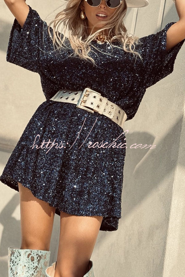 50% RABATT | PastelMuse™ | Night Moves Pailletten H-Linien Minikleid