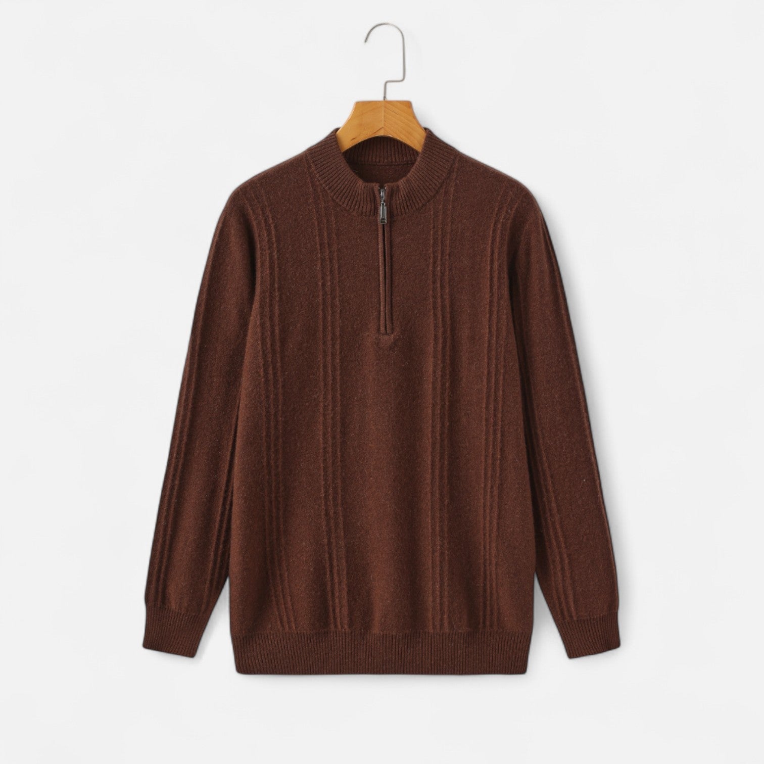 Men's Ribbed Half-Zip Cashmere - 100% Pure Cashmere, Discreet Luxury in Motion