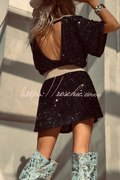 50% RABATT | PastelMuse™ | Night Moves Pailletten H-Linien Minikleid