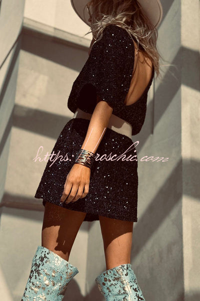 50% RABATT | PastelMuse™ | Night Moves Pailletten H-Linien Minikleid