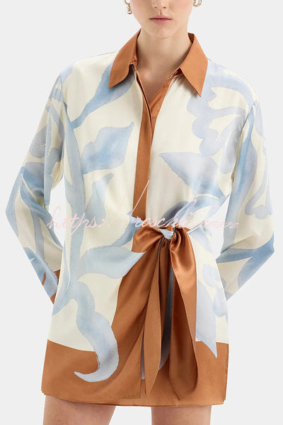 50% RABATT | Floravida™ | Lake Days Satin Colorblock Print Hemdkleid