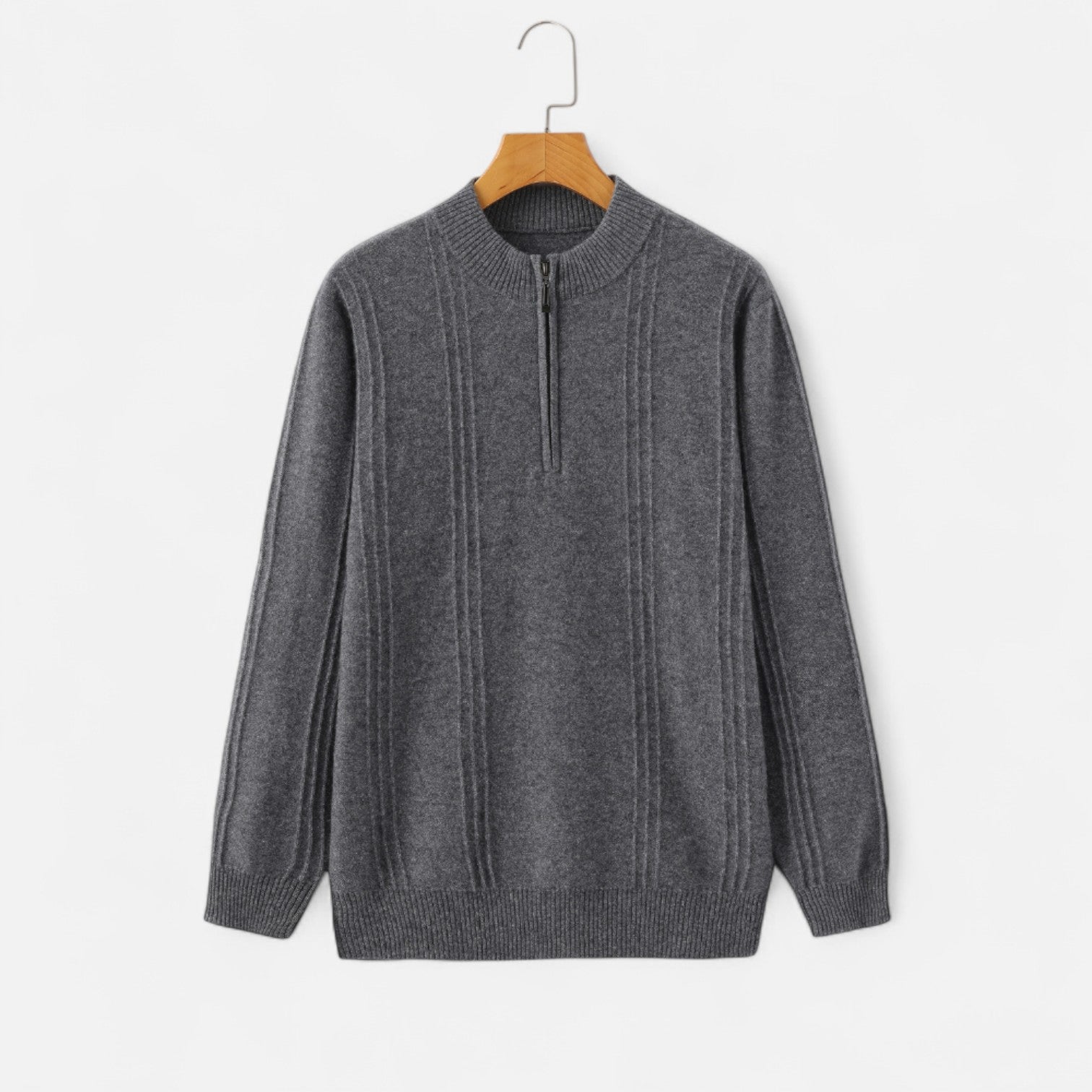 Men's Ribbed Half-Zip Cashmere - 100% Pure Cashmere, Discreet Luxury in Motion