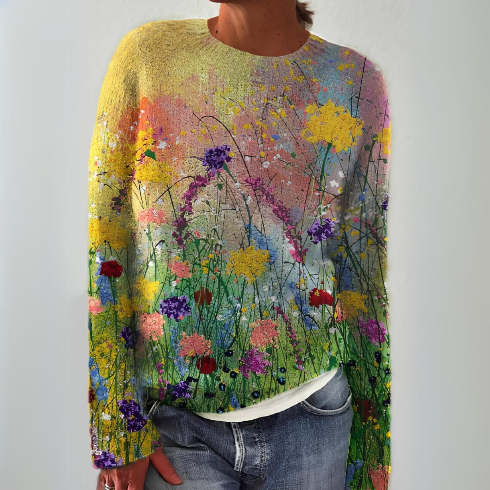 JADE™ | KUSCHELIGER PULLOVER MIT FLORALER KUNST