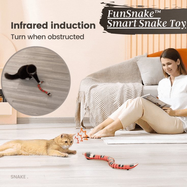 SlipTwist® | FunSnake Katzenspielzeug – bewegliche Gummi-Schlange für Spielspaß