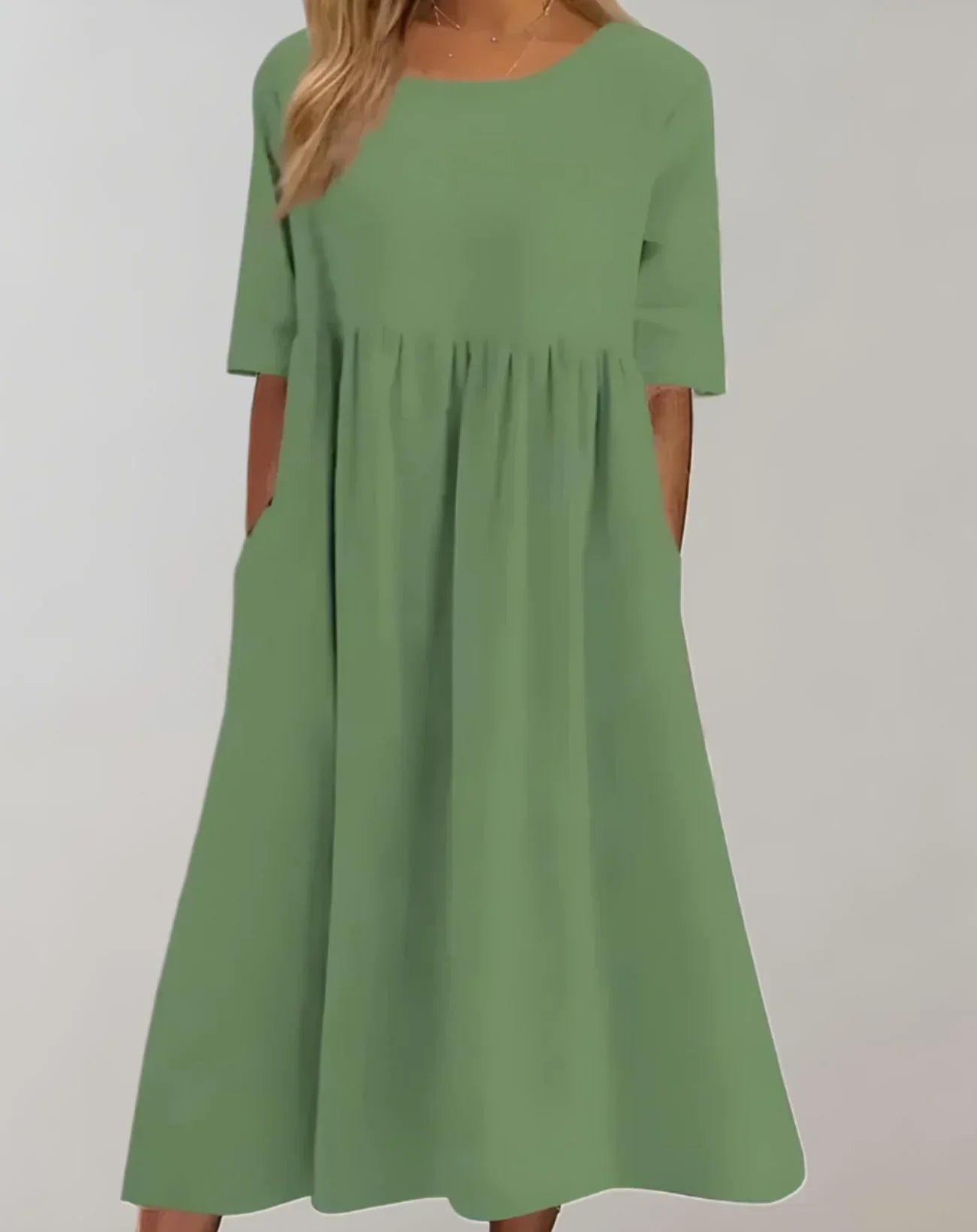 Sommerkleid Damen weiß, lockeres Midikleid mit halblangen Ärmeln und Seitentaschen, elegantes A-Linien Kleid für Freizeit und Urlaub