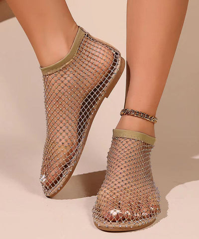 50% RABATT | Glimmara™ | Schwarz Hollow Out Zirkon Flache Sandalen Atmungsaktiv Mesh 2025 Neu