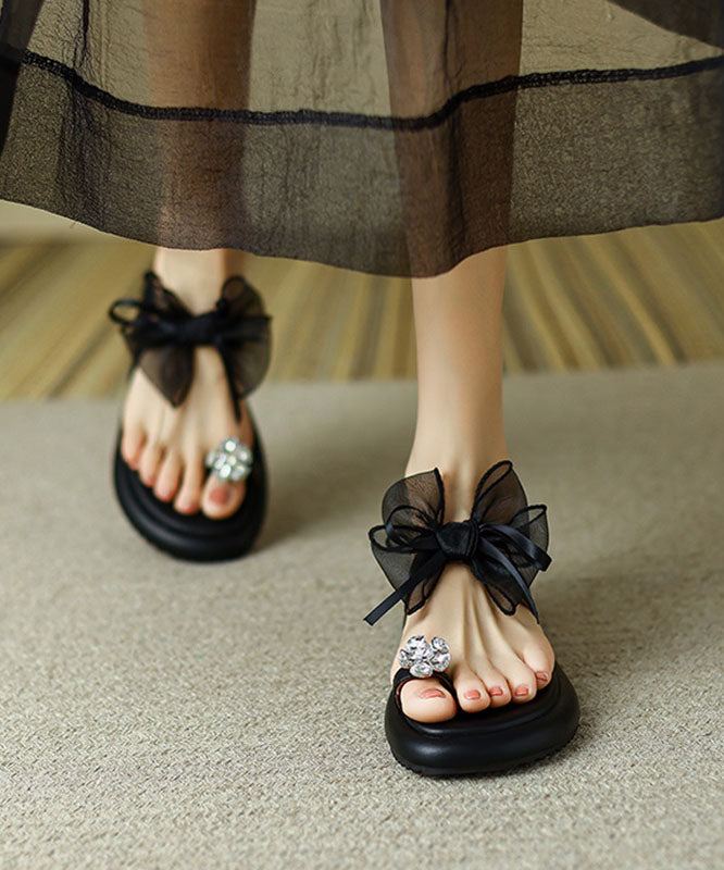 50% RABATT | Bowra™ | Schwarzer Zirkon Tüll Schleife Bequeme Spleißung Slide Sandalen
