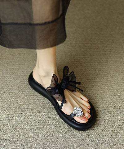 50% RABATT | Bowra™ | Schwarzer Zirkon Tüll Schleife Bequeme Spleißung Slide Sandalen
