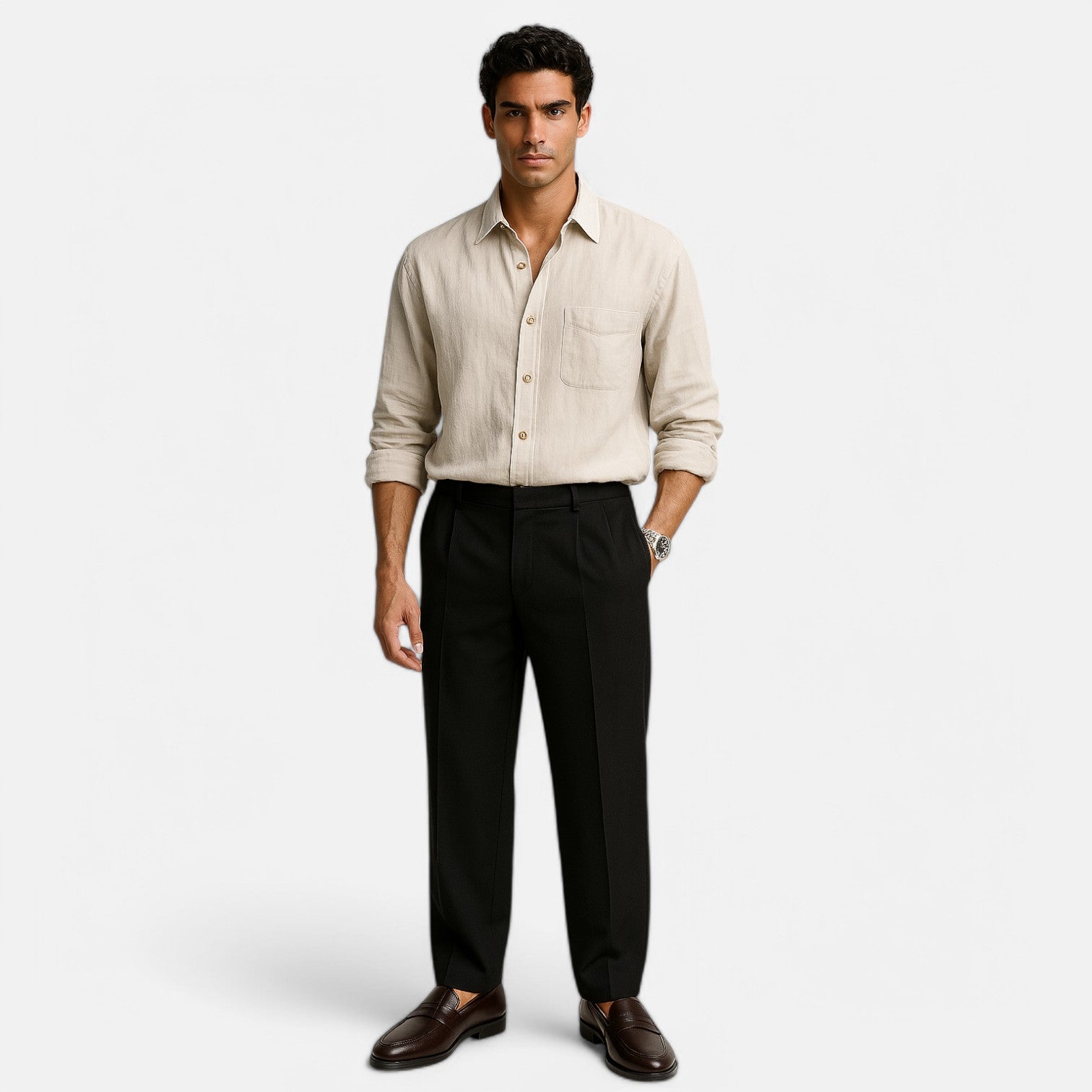 Casual Long Sleeve Linen Blend Shirt for Men