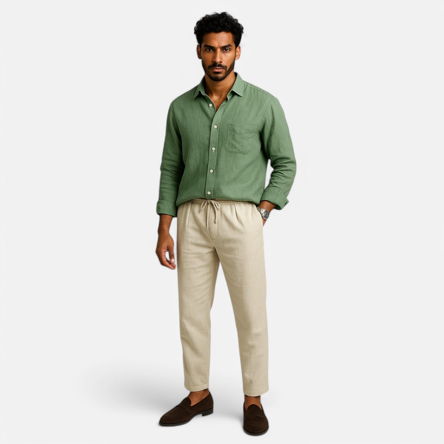 Long Sleeve Linen Blend Shirt