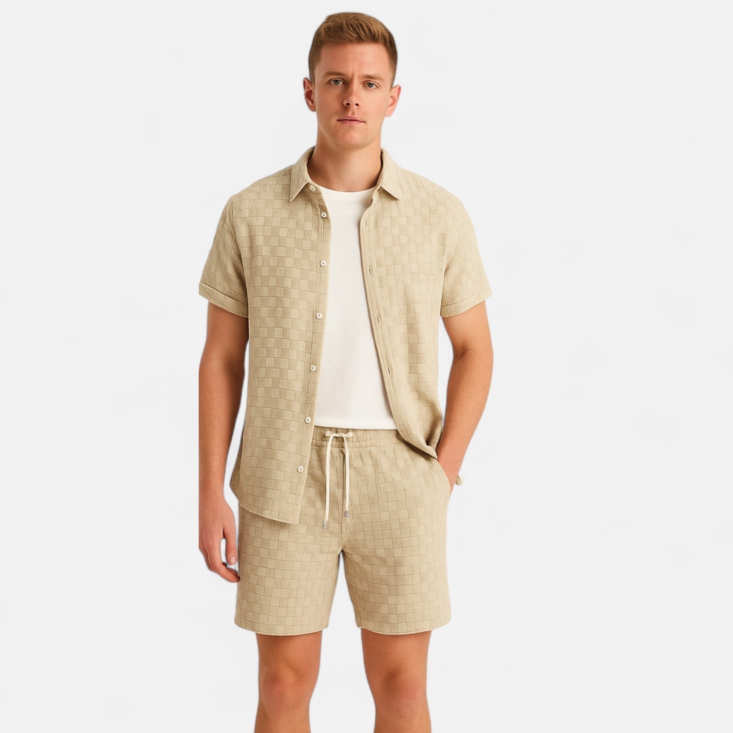 Men's Short Sleeve Textured Set – Refined Coordination, Effortless Summer Simplicity