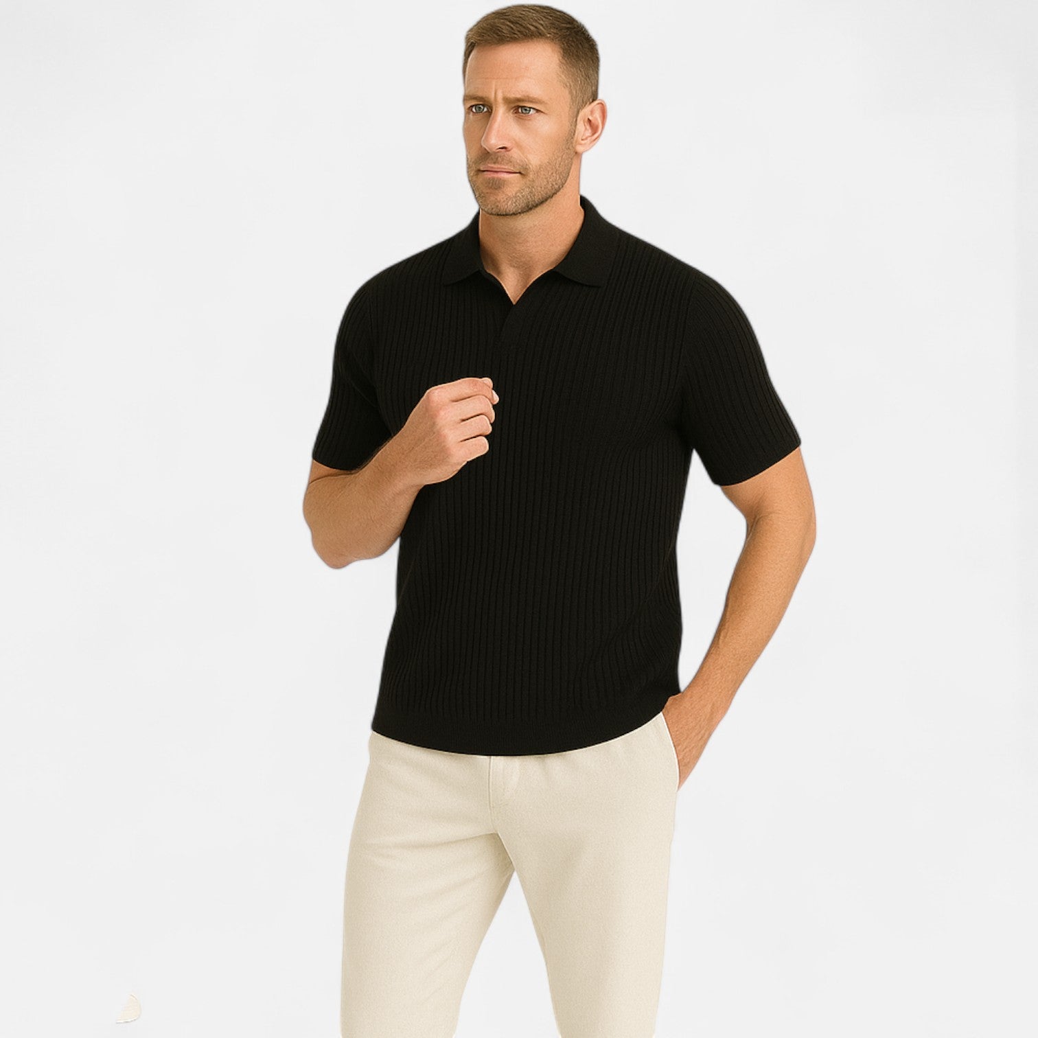 Ribbed Polo for Men - Quality Texture, Timeless Casual Style