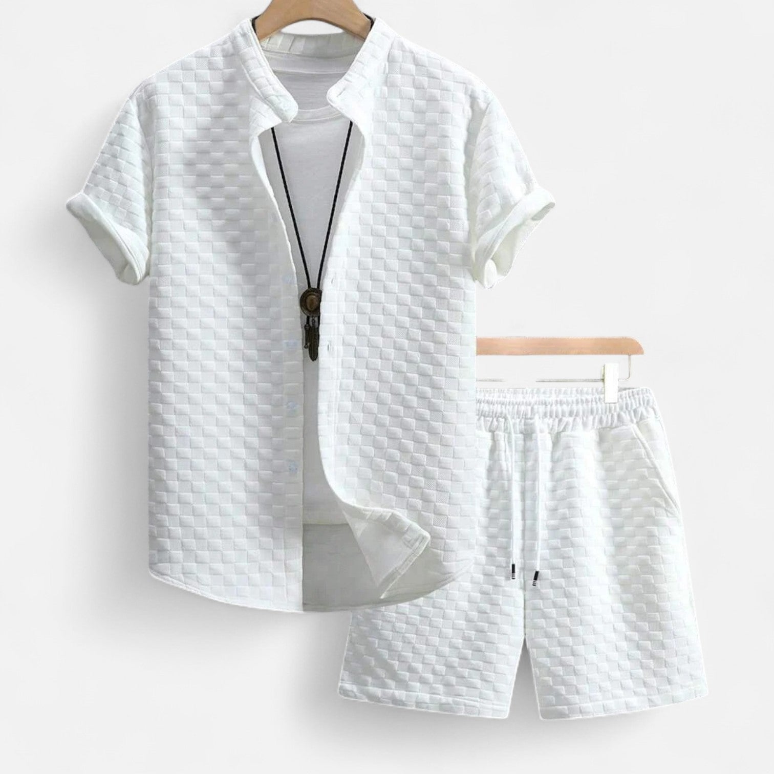 Men's Short Sleeve Textured Set – Refined Coordination, Effortless Summer Simplicity