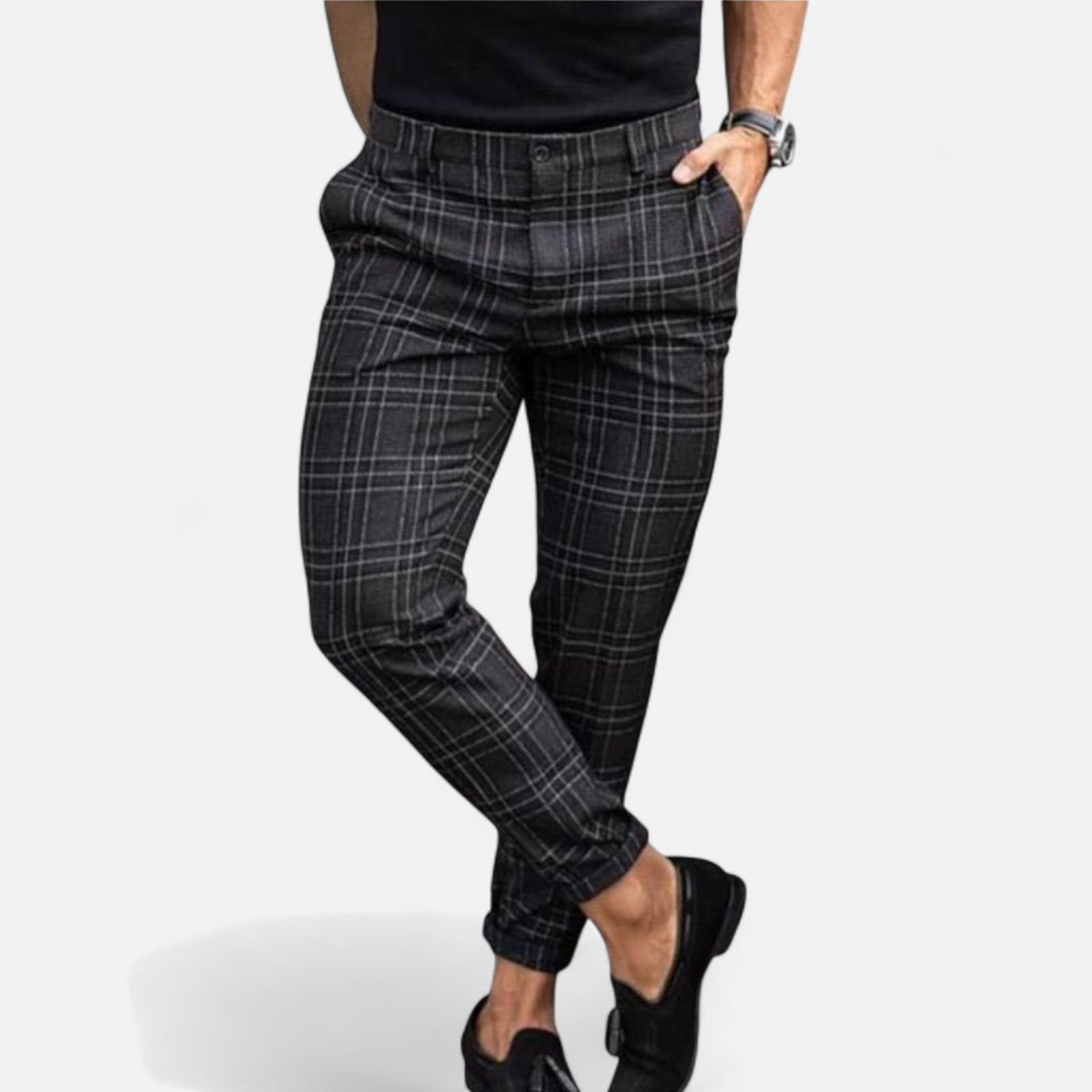 Stretchable Checkered Chino Pants for Men – Tailored Fit, Elegant Comfort for Everyday Wear