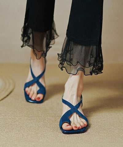 50% RABATT | Verdessa™ | Mode Blau Cross Strap Splicing Chunky Echtes Wildleder Oberfläche Sandalen