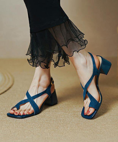 50% RABATT | Verdessa™ | Mode Blau Cross Strap Splicing Chunky Echtes Wildleder Oberfläche Sandalen
