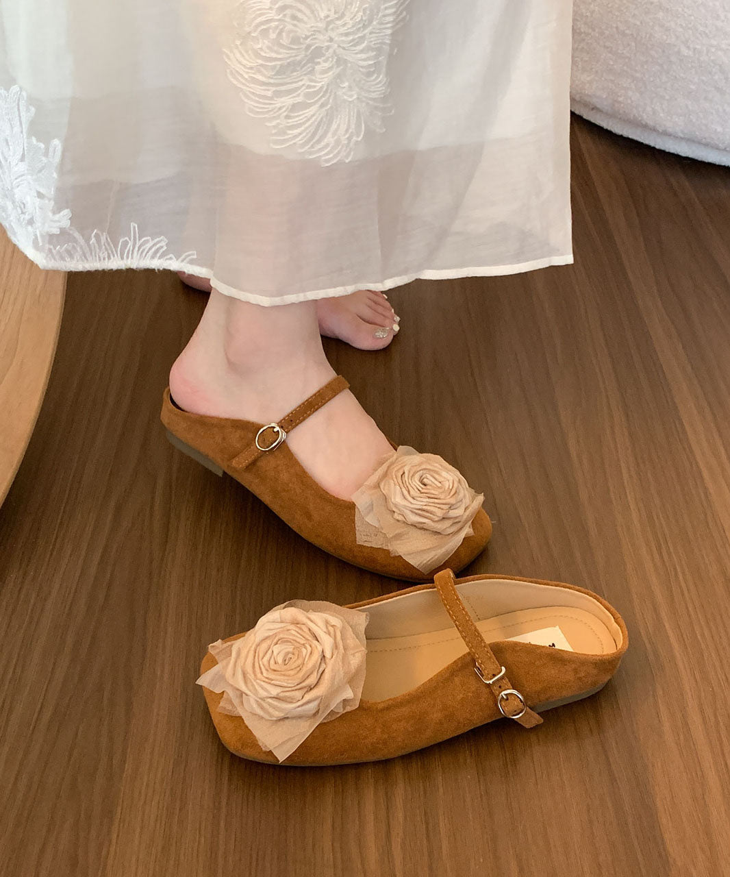 50% RABATT | Suavelle™ | French Comfy Floral Spleißen Braun Wildleder Slide Sandalen