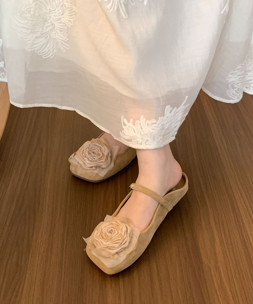 50% RABATT | Suavelle™ | French Comfy Floral Spleißen Braun Wildleder Slide Sandalen