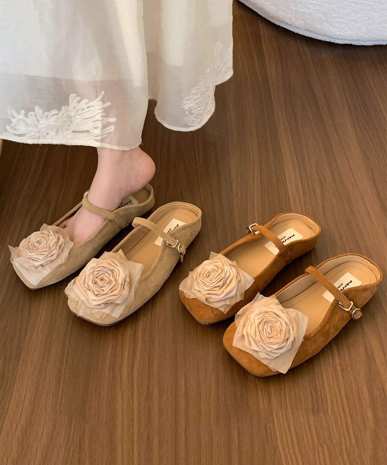 50% RABATT | Suavelle™ | French Comfy Floral Spleißen Braun Wildleder Slide Sandalen