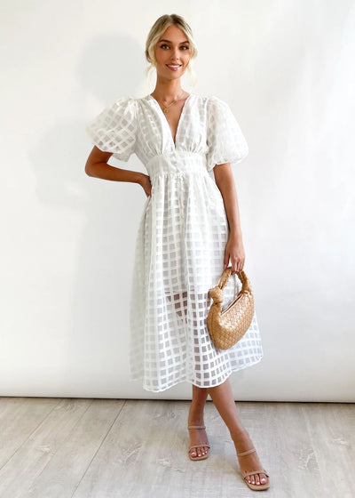 50% RABATT | ZERA™ | MIDI-KLEID MIT MUSTERIGEM STOFF UND PUFFÄRMEN
