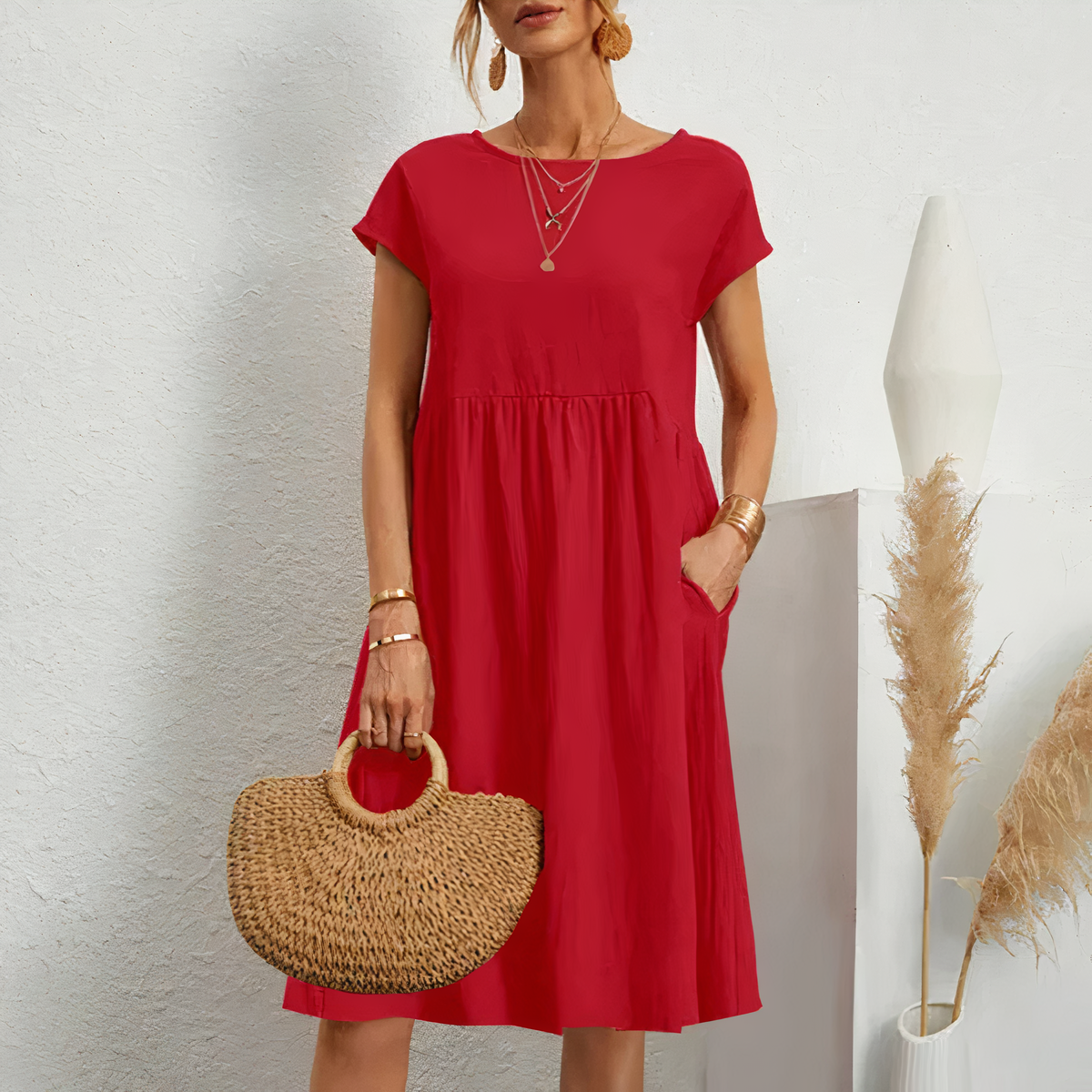 50% RABATT | Pocklina™ | Midi-Sommerkleid mit Taschen