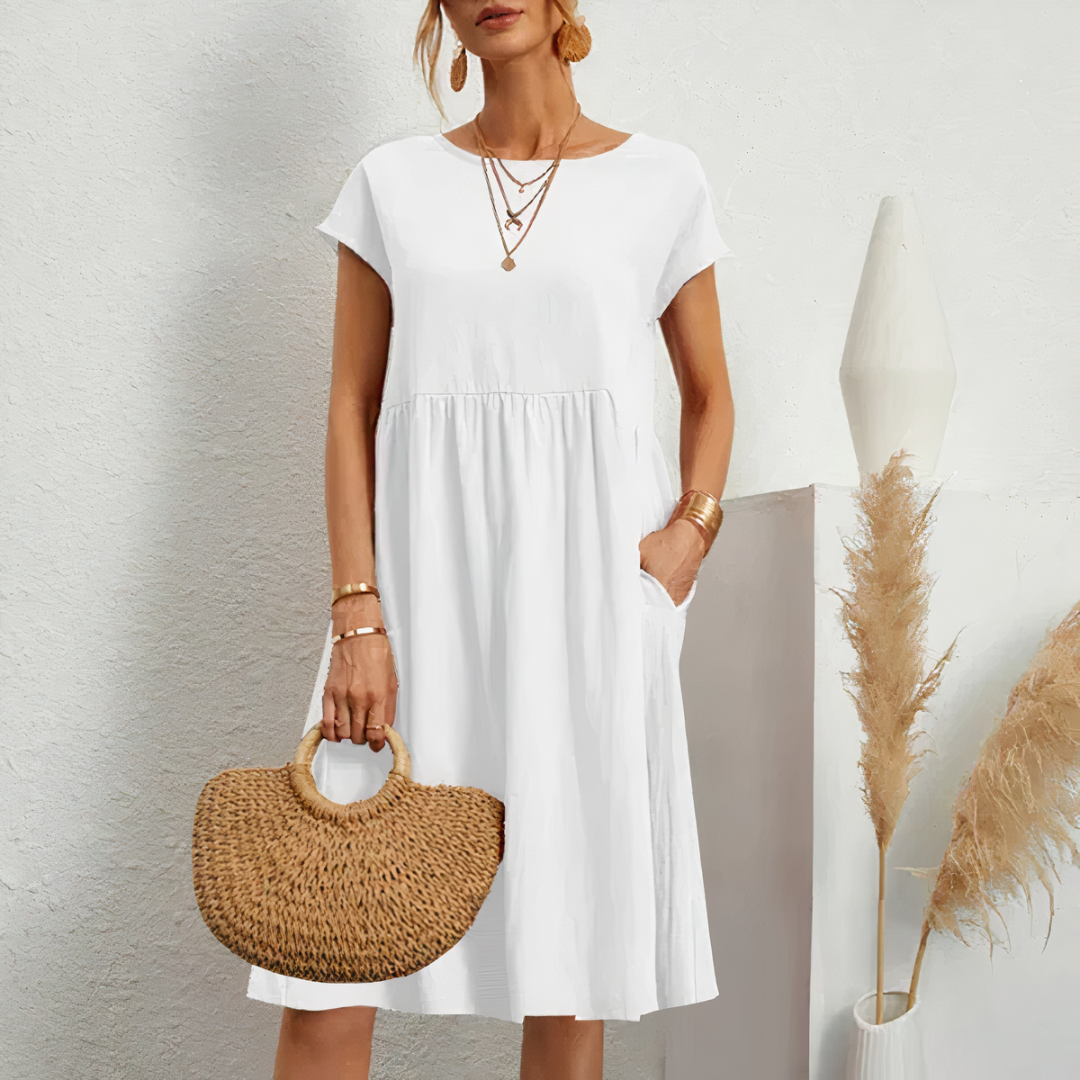 50% RABATT | Pocklina™ | Midi-Sommerkleid mit Taschen