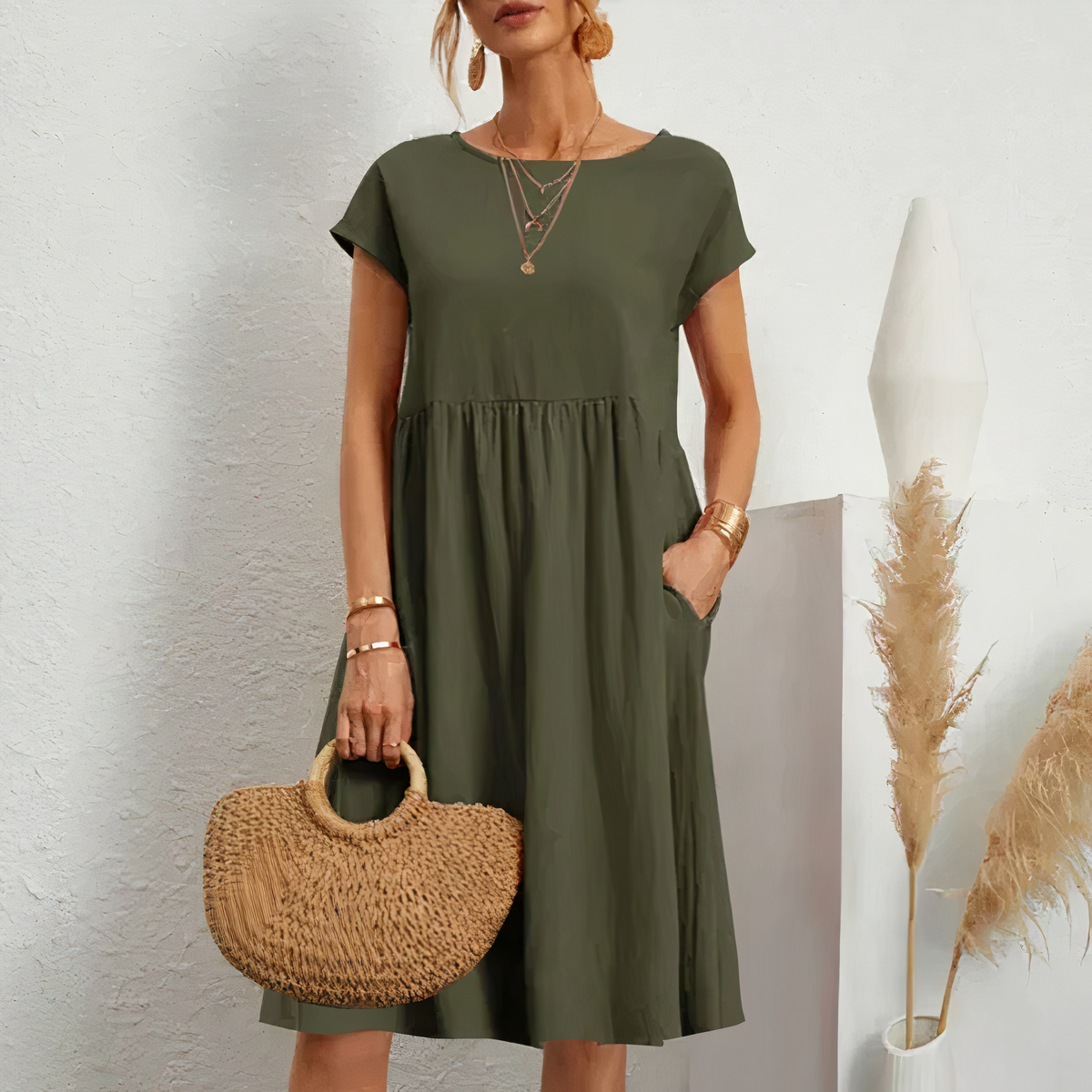 50% RABATT | Pocklina™ | Midi-Sommerkleid mit Taschen