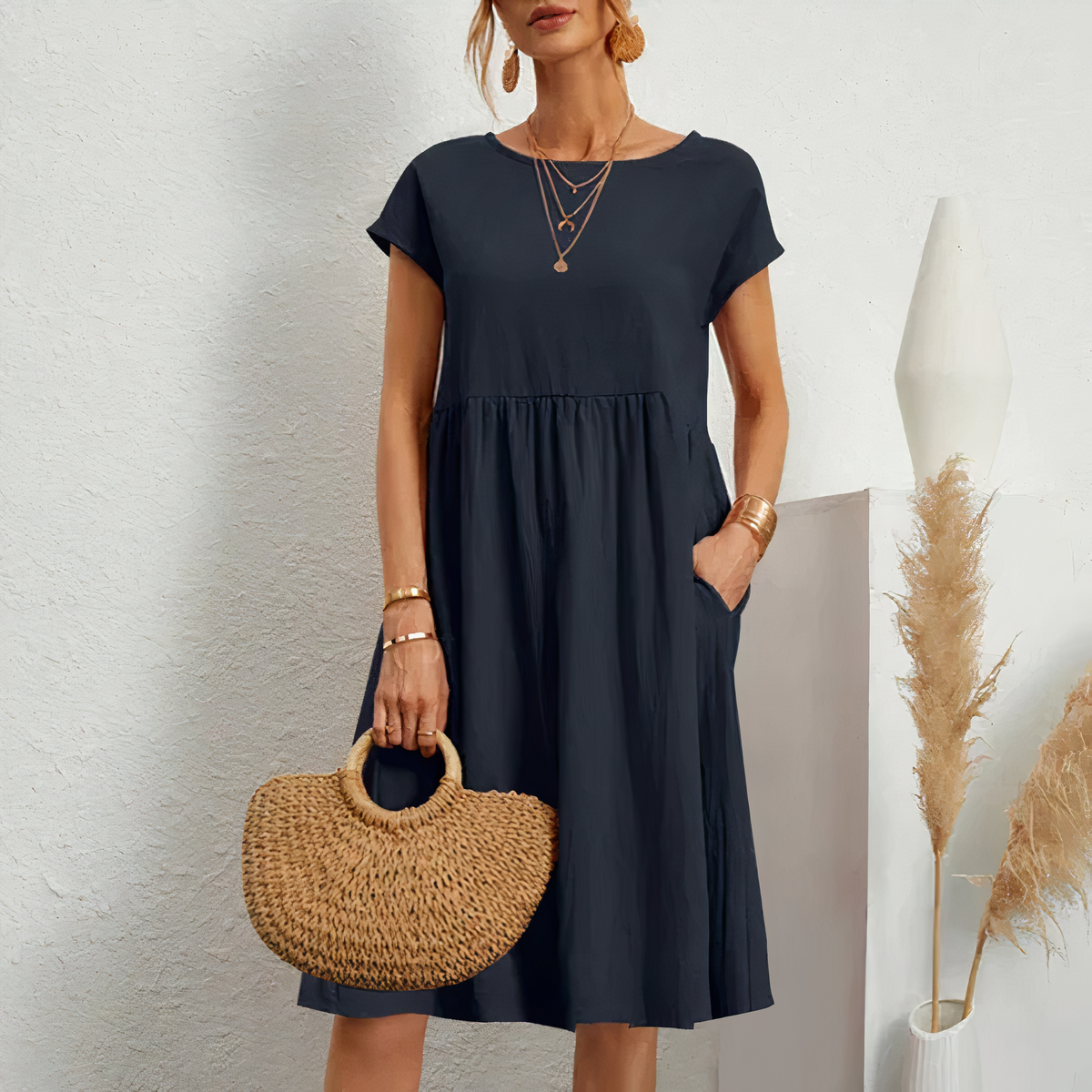 50% RABATT | Pocklina™ | Midi-Sommerkleid mit Taschen