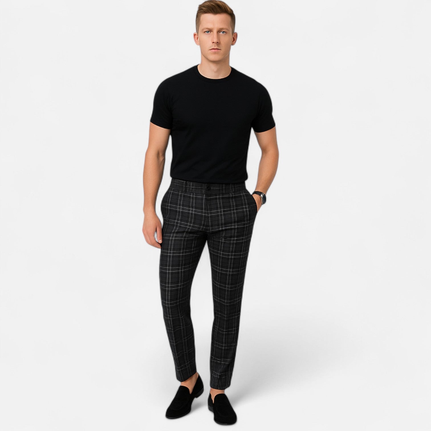 Stretchable Checkered Chino Pants for Men – Tailored Fit, Elegant Comfort for Everyday Wear