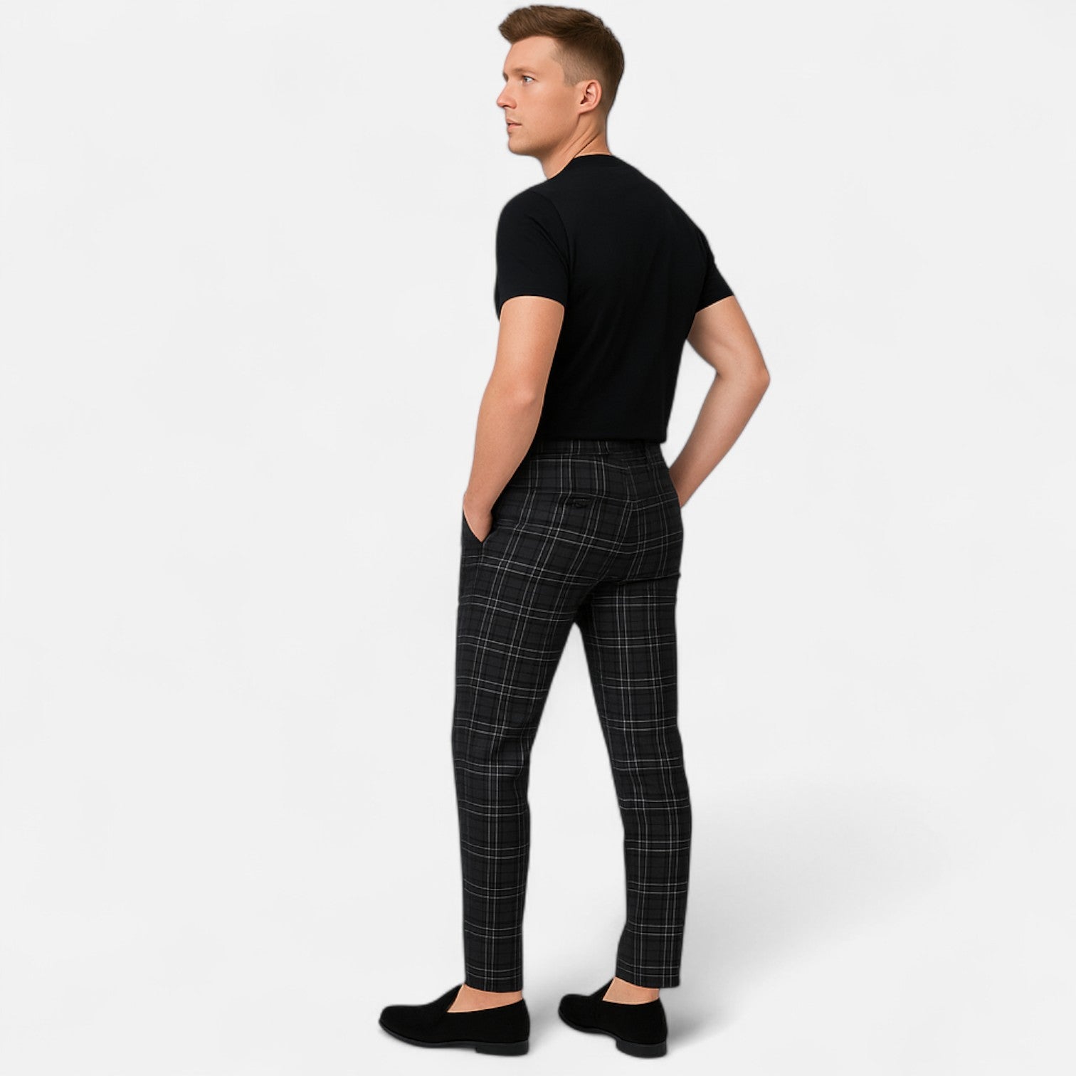 Stretchable Checkered Chino Pants for Men – Tailored Fit, Elegant Comfort for Everyday Wear