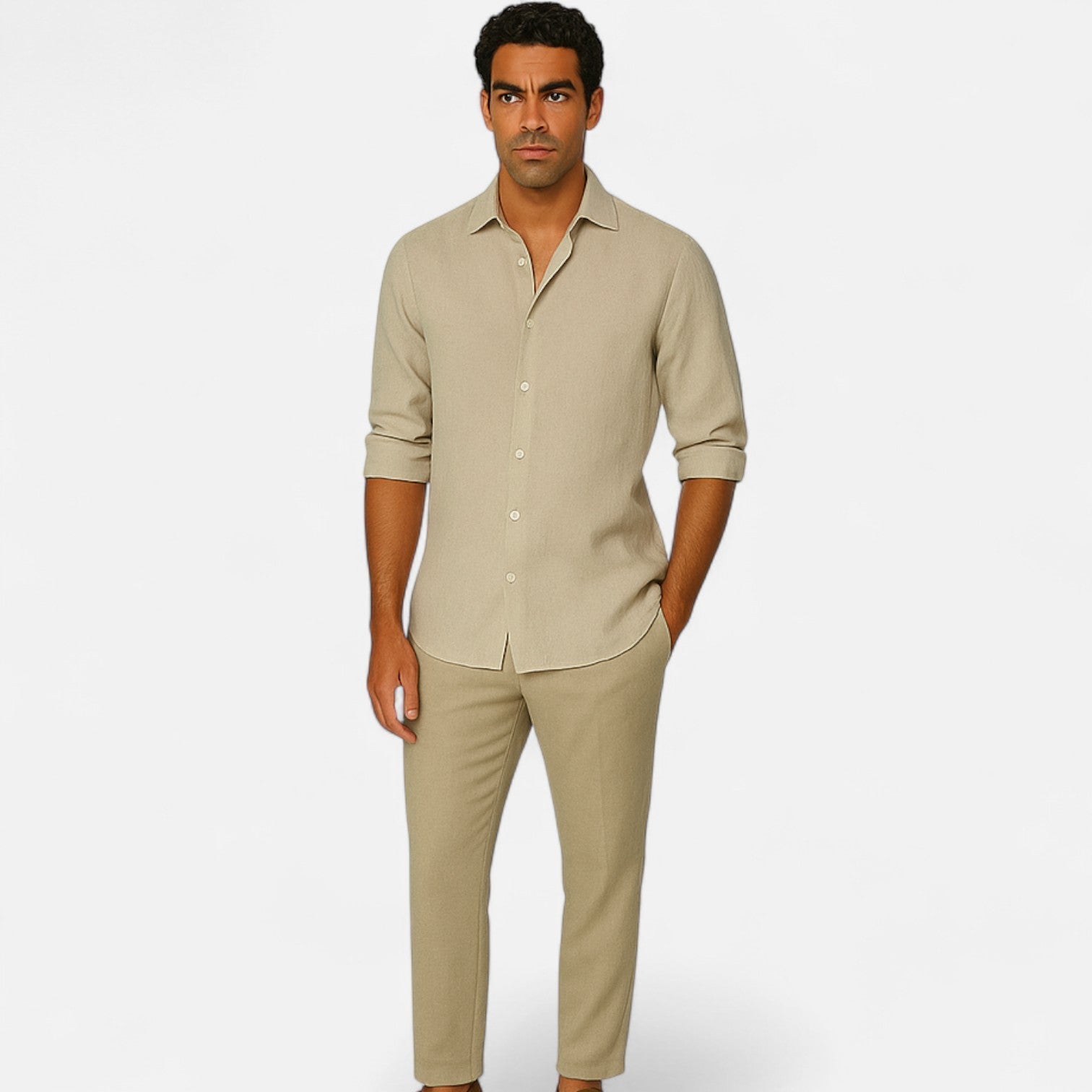 Khaki Linen Shirt for Men - Aesthetic of Old Money, Light Sartorial Ease