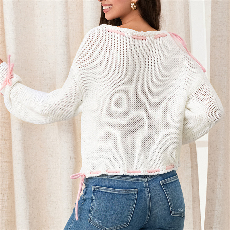 EmmaTrendy™ Damenpullover mit asymmetrischem Hals und Schleifenband